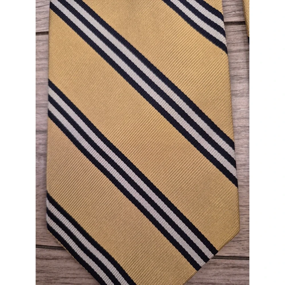 Brooks Brothers Makers Gold Navy Blue White Repp Stripe Silk Tie Woven England‎